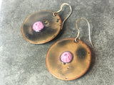 Pink Spot Enamel Copper Earrings